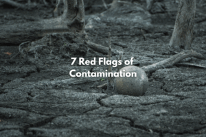 ow does a site become contaminated? Illustration showing land with hidden underground contamination.
